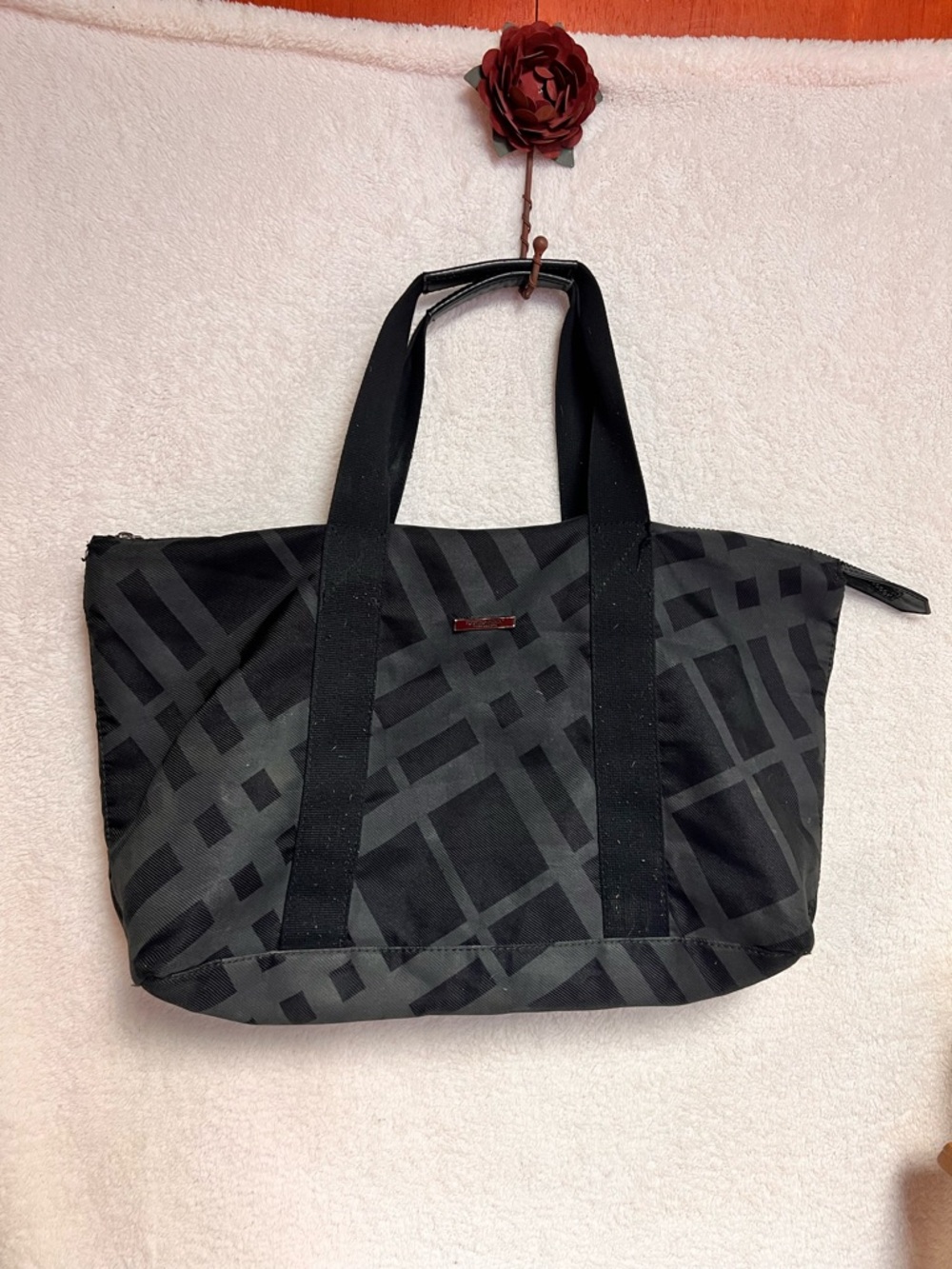 Burberry Black & Gray Patterned weekender Travel Tote